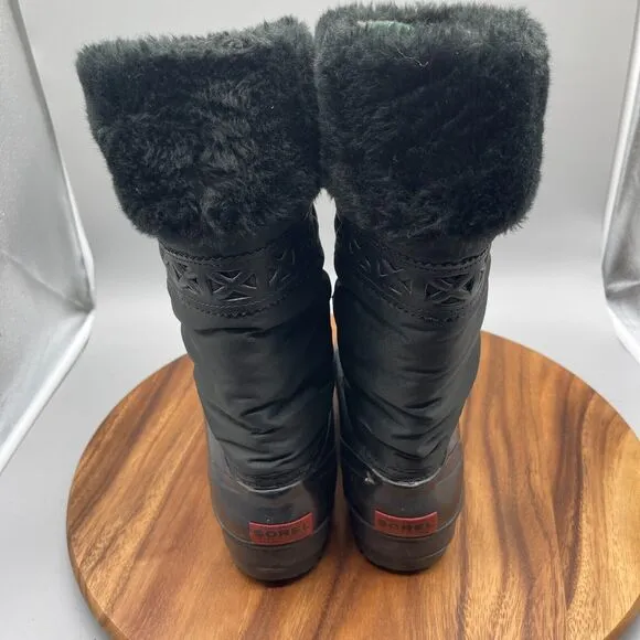Sorel Kaufman Womens Size 9 Snow Boots Black Natural Rubber Rain Lace Up Winter