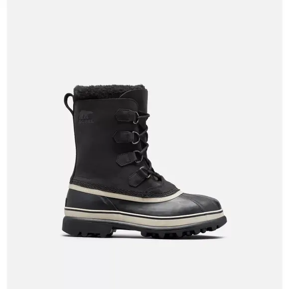 SOREL MEN'S CARIBOU BLACK WHITE MID-CALF BOOTS WATERPROOF NUBUCK LEATHER SIZE 9