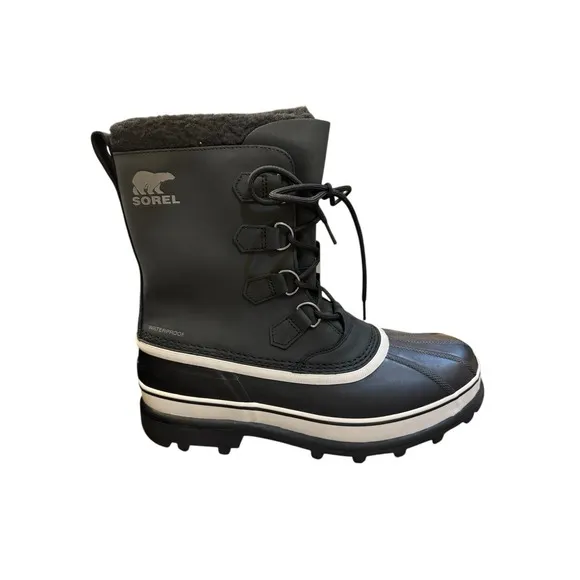 SOREL MEN'S CARIBOU WARM LINING MID-CALF BOOTS WATERPROOF NUBUCK LEATHER BLACK