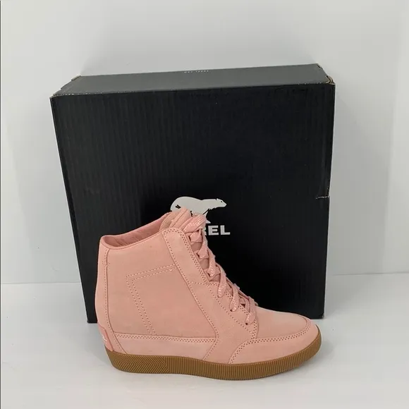 Sorel Out n About hidden wedge ankle boot sneaker pink suede platform new 9