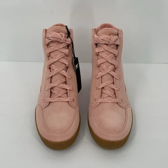 Sorel Out n About hidden wedge ankle boot sneaker pink suede platform new 9
