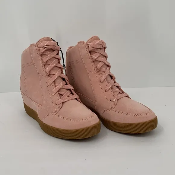 Sorel Out n About hidden wedge ankle boot sneaker pink suede platform new 9