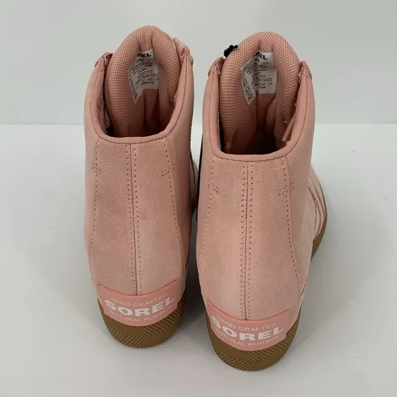 Sorel Out n About hidden wedge ankle boot sneaker pink suede platform new 9