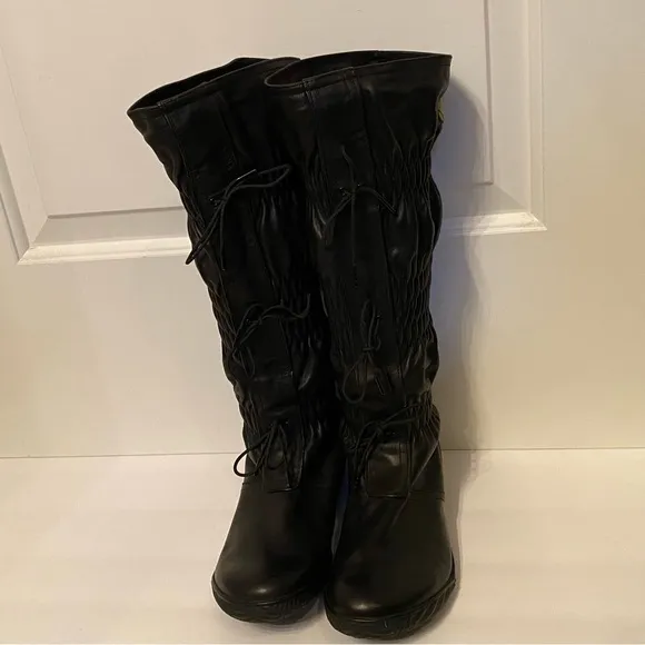 SOREL SHOES BOOTS TALL BLACK LEATHER SNOW TIE ACCENT PULL ON WINTER SIZE 7 M