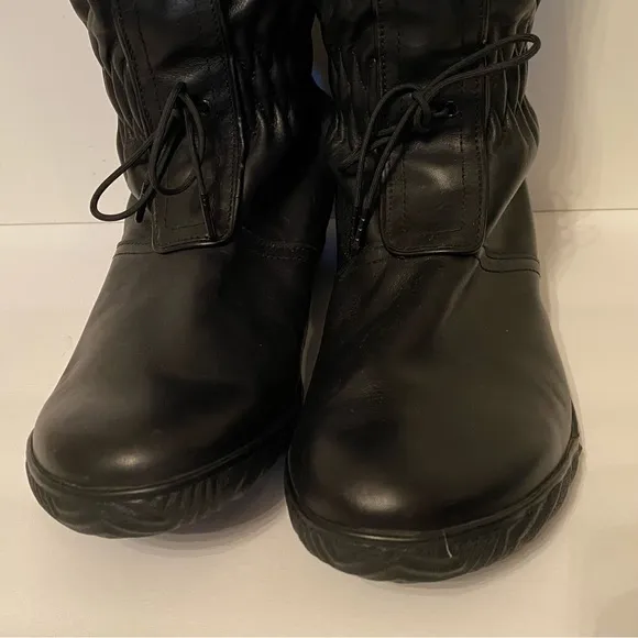 SOREL SHOES BOOTS TALL BLACK LEATHER SNOW TIE ACCENT PULL ON WINTER SIZE 7 M