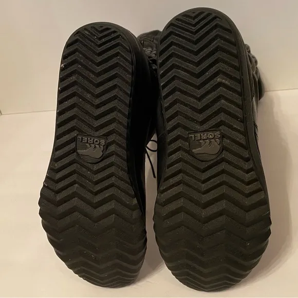 SOREL SHOES BOOTS TALL BLACK LEATHER SNOW TIE ACCENT PULL ON WINTER SIZE 7 M