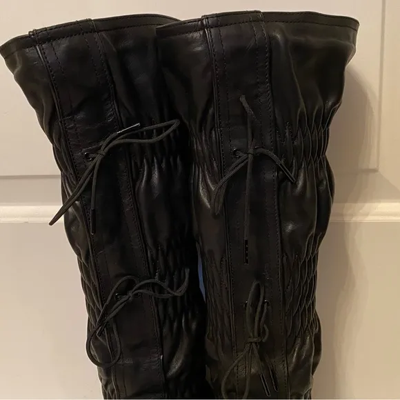 SOREL SHOES BOOTS TALL BLACK LEATHER SNOW TIE ACCENT PULL ON WINTER SIZE 7 M