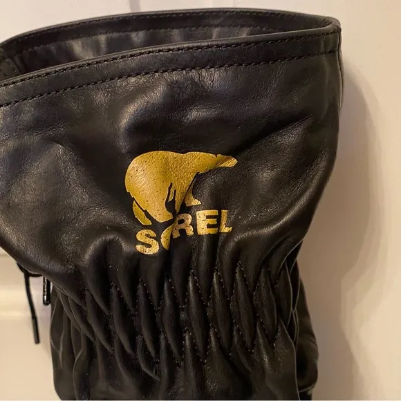 SOREL SHOES BOOTS TALL BLACK LEATHER SNOW TIE ACCENT PULL ON WINTER SIZE 7 M