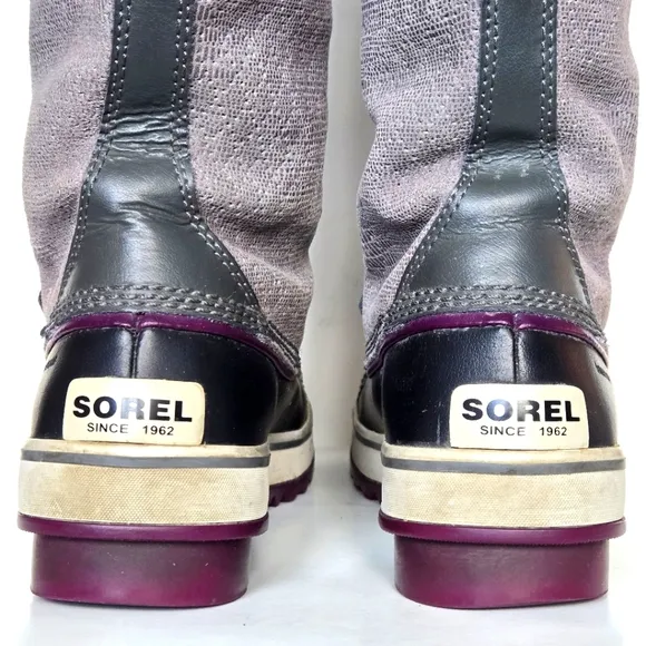 Sorel Shoes Women 8 Gray Purple Boot Tall Shaft Lace Snow Winter Rain Resistant