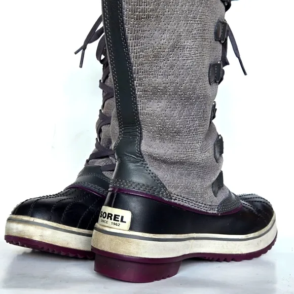 Sorel Shoes Women 8 Gray Purple Boot Tall Shaft Lace Snow Winter Rain Resistant