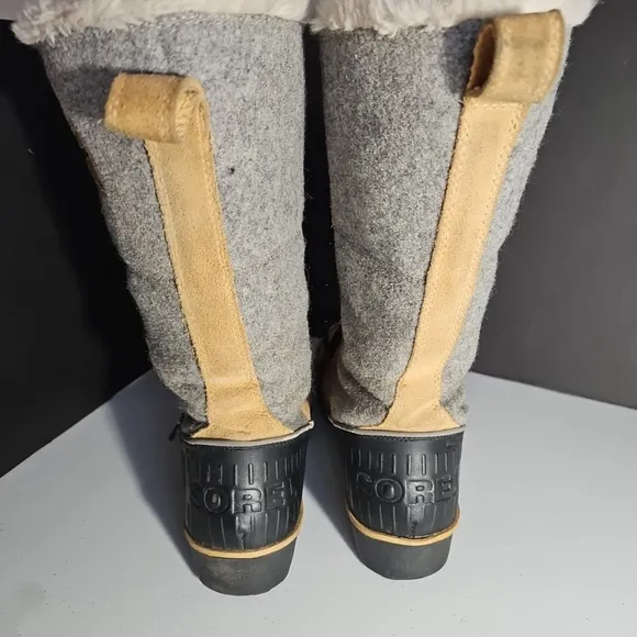 Sorel Tivoli High II Suede Winter Boots Curry Brown/Gray Felt/ Black Base 8.5