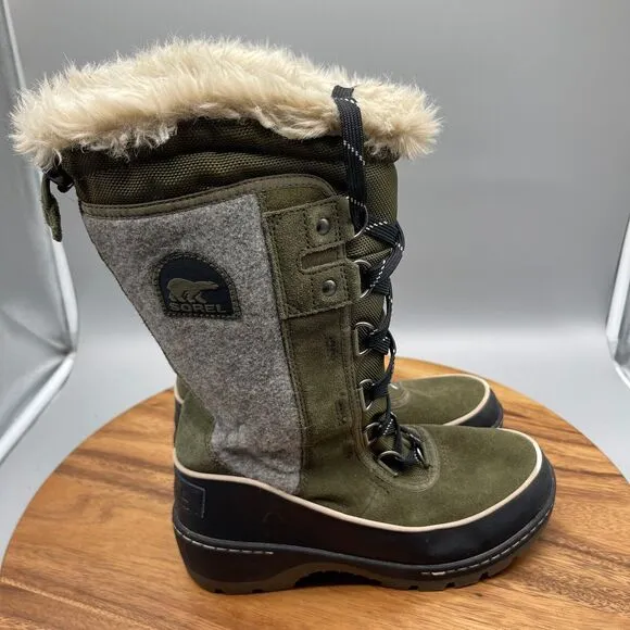Sorel Tivoli II Boots Womens Size 6 High Nori Green Black Mid Calf Leather Snow