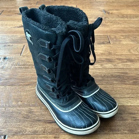 Sorel Tivoli Tall Winter Boots Lace Up Faux Fur Lined Black Women’s Size 6