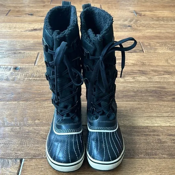 Sorel Tivoli Tall Winter Boots Lace Up Faux Fur Lined Black Women’s Size 6