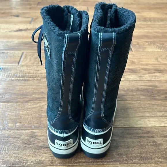 Sorel Tivoli Tall Winter Boots Lace Up Faux Fur Lined Black Women’s Size 6