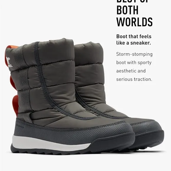 Sorel Unisex Youth Whitney II Puffy Mid Waterproof BootsSize 8 Quarry/Seasalt