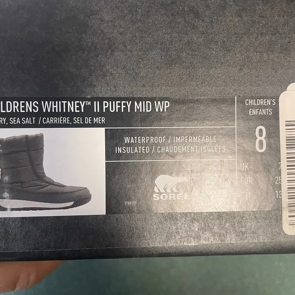 Sorel Unisex Youth Whitney II Puffy Mid Waterproof BootsSize 8 Quarry/Seasalt