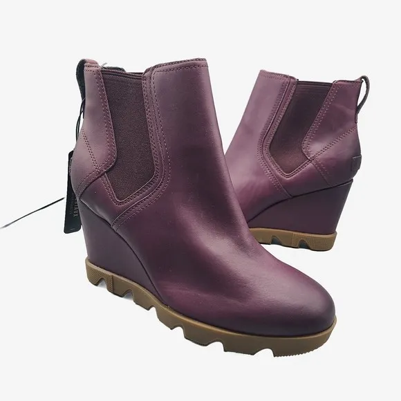SOREL Women boots Uptown Chelsea Lug Sole Wine Leather US Size 7.5 38.5 new