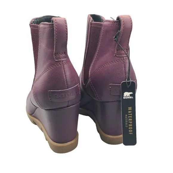 SOREL Women boots Uptown Chelsea Lug Sole Wine Leather US Size 7.5 38.5 new