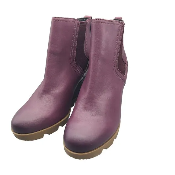 SOREL Women boots Uptown Chelsea Lug Sole Wine Leather US Size 7.5 38.5 new