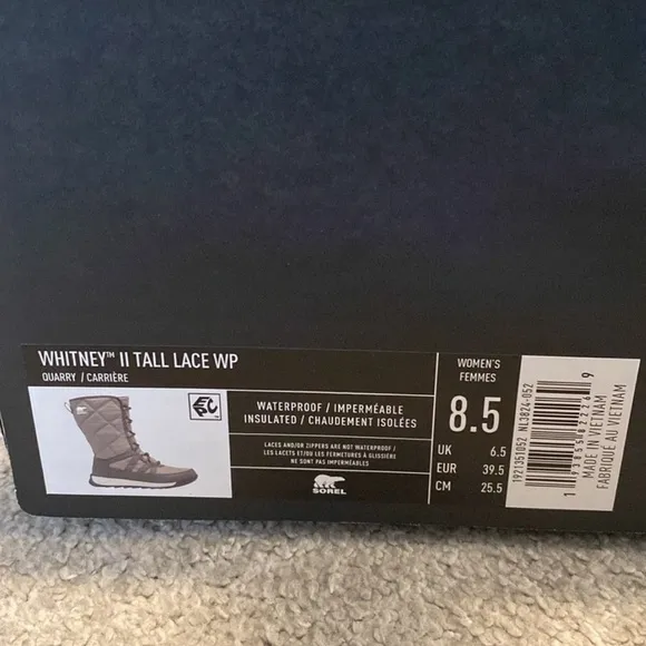 Sorel Women's 8.5 Quarry Dark Grey Gray Whitney II Lace Cold Weather Boots