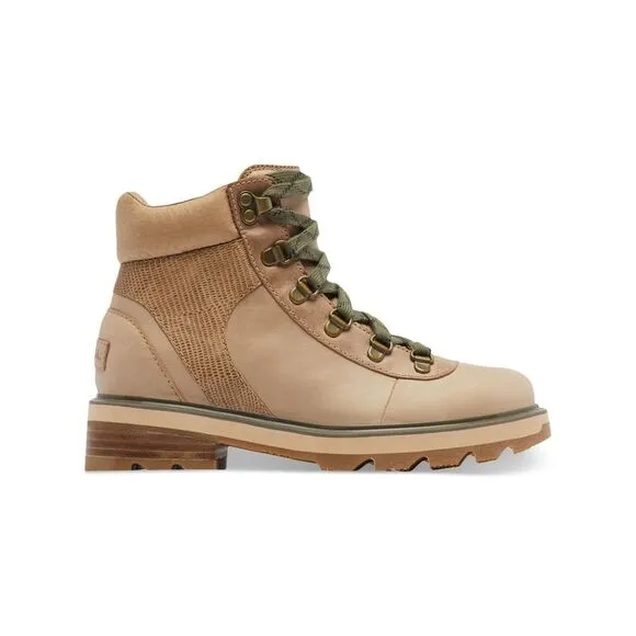 SOREL Womens Beige 1&quot; Platform Lennox Toe Block Heel Leather Hiking Boots 5.5