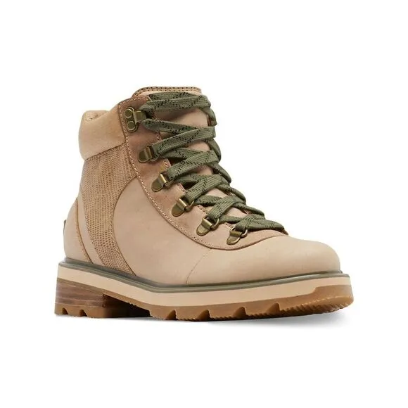 SOREL Womens Beige 1&quot; Platform Lennox Toe Block Heel Leather Hiking Boots 5.5