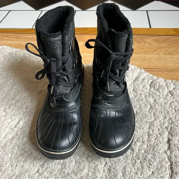 Sorel: Women's Black Glitter &quot;Tivoli&quot; Waterproof Lace Up Winter Boots Size 8