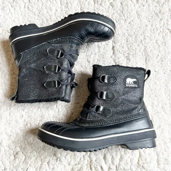 Sorel: Women's Black Glitter &quot;Tivoli&quot; Waterproof Lace Up Winter Boots Size 8
