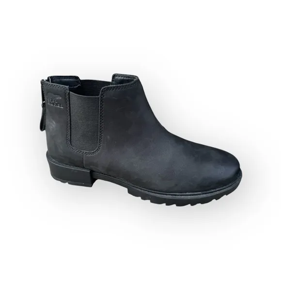 SOREL Women's Emelie II Chelsea Leather Heel Zip Ankle Boot Black Size 7.5