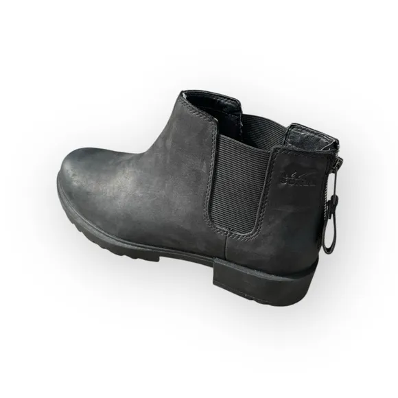 SOREL Women's Emelie II Chelsea Leather Heel Zip Ankle Boot Black Size 7.5