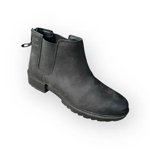 SOREL Women's Emelie II Chelsea Leather Heel Zip Ankle Boot Black Size 7.5