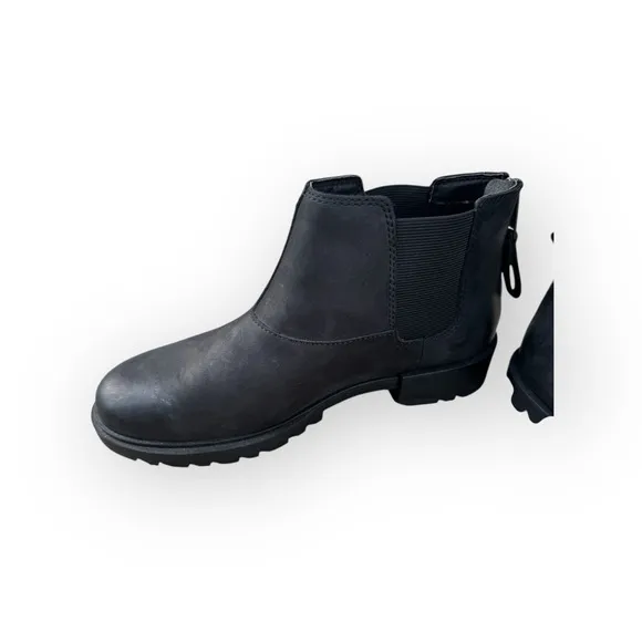 SOREL Women's Emelie II Chelsea Leather Heel Zip Ankle Boot Black Size 7.5
