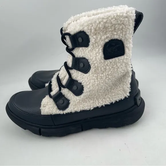 Sorel Women’s Explorer II Joan Cozy - Size 6 - Black White Sherpa Boots