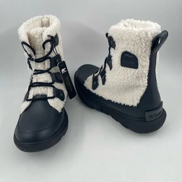 Sorel Women’s Explorer II Joan Cozy - Size 6 - Black White Sherpa Boots