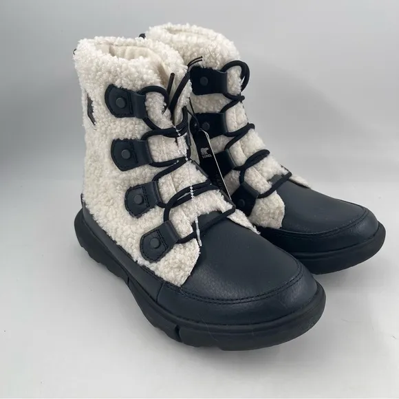 Sorel Women’s Explorer II Joan Cozy - Size 6 - Black White Sherpa Boots