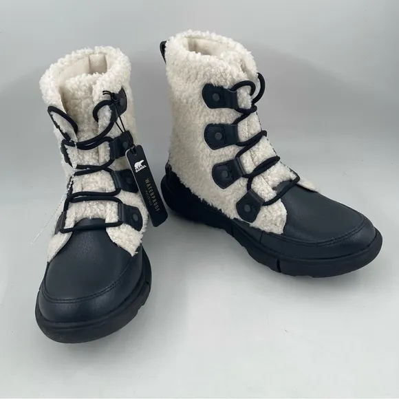 Sorel Women’s Explorer II Joan Cozy - Size 6 - Black White Sherpa Boots