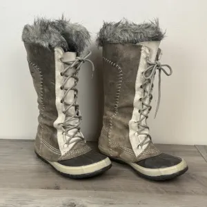 Sorel Womens Size 8 Cate the Great Taupe Winter Snow Boot Faux Fur Lace Up