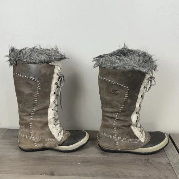 Sorel Womens Size 8 Cate the Great Taupe Winter Snow Boot Faux Fur Lace Up