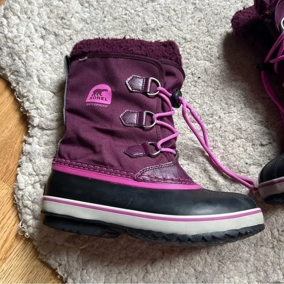 Sorel Youth Purple/Merlot Hued Unisex Yoot PAC Nylon Waterproof Boots Size 4