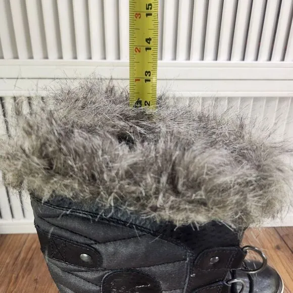 Sorel Tofino II Winter Boots Womens Sz 7 Black Fur Trim Lace Up Snow NL2332-010