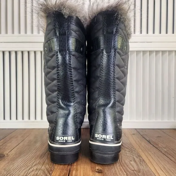 Sorel Tofino II Winter Boots Womens Sz 7 Black Fur Trim Lace Up Snow NL2332-010