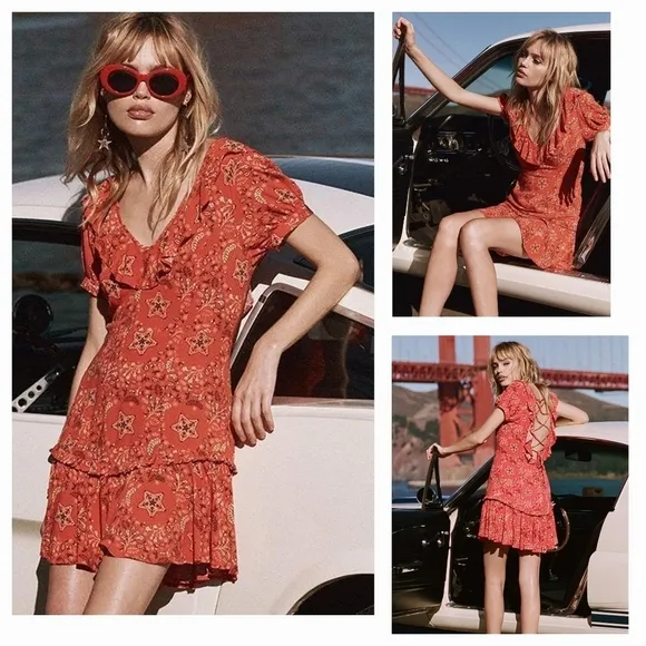SPELL &amp; THE GYPSY Collective‎ Celestial Mini Dress Lace Up Back in Red