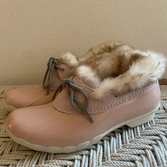 Sperry faux fur lined shoe water snow saltwater 1eye cozy blush boots waterproof