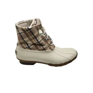 Sperry Plaid Duck Womens Boots Lace Up Side Zip Size 6 Beige Tan STS87767