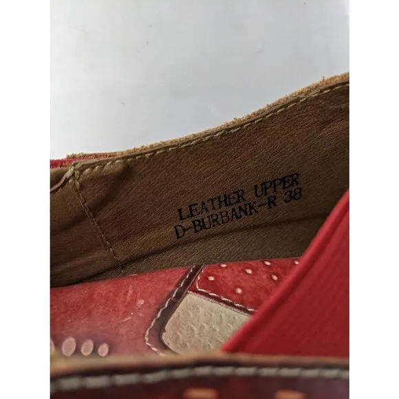 Spring Step L’Artiste Burbank Clogs Red Leather Floral Embossed Shoes 38 EU 7.5