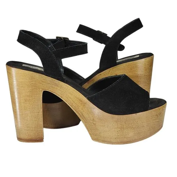 Steve Madden Chunky Platform Sandals 9M Women Clique Black Suede Leather Straps