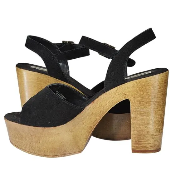 Steve Madden Chunky Platform Sandals 9M Women Clique Black Suede Leather Straps