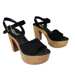Steve Madden Chunky Platform Sandals 9M Women Clique Black Suede Leather Straps