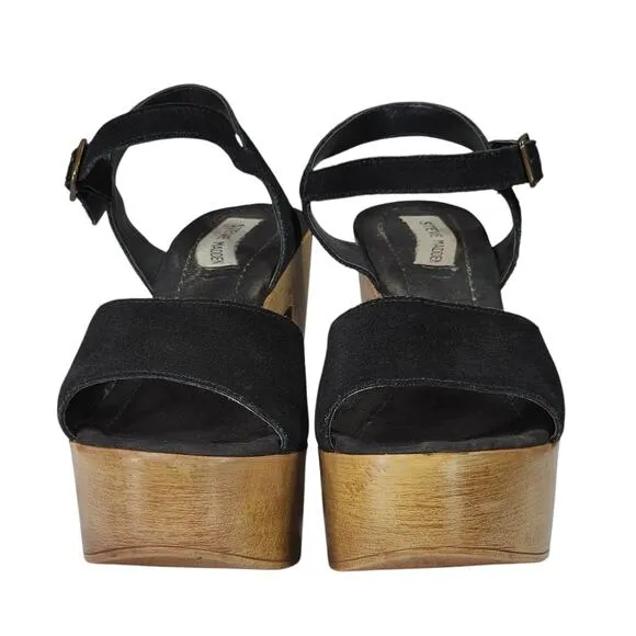 Steve Madden Chunky Platform Sandals 9M Women Clique Black Suede Leather Straps